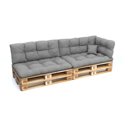 Image of POKAR Euro Pallet Pillows Waterproof Cushions Set of 6: 2x 120x80 + 120x40 1x 60x40 40x40, Cold Foam, Garden Furniture, without Pallets, Grey