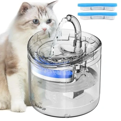Image of HAPUP Cat Water Fountain for Drinking 1.8L Automatic Pet Dispenser Transparent with 2 Replacement Filters 1 Adjustable Pump Cats Puppy Indoor