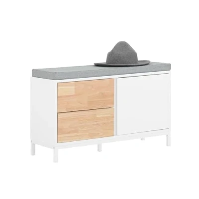 Image of SoBuy Hallway Storage Bench Shoe Cabinet with 2 Drawers and 1 White Natural W80 x D30 H51cm FSR167 WN