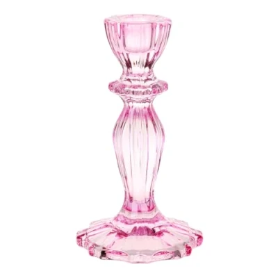 Image of Pink Glass Candlestick Holder Decorative Taper Candle Stand Valentines Dinner Table Decorations, Birthday Wedding Anniversary, Home Decor for Her Made By Talking Tables