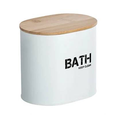 Image of WENKO 23699100 Bathroom Box, White/Brown, 14.5 x 13.5 10.5 cm