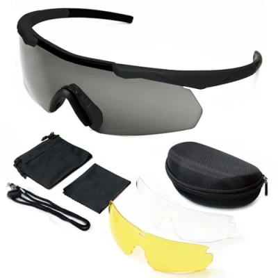 Image of Outdoor Tactical Glasses with 3 Interchangeable Lenses, High Impact resistance Shooting , Unisex Safety Eyewear Anti fog UV400 Eye Protection Sunglasses for Hunting Cycling Driving Compact