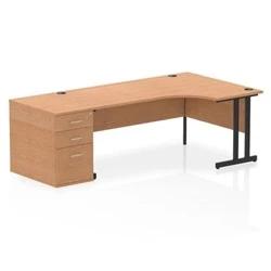 Image of Impulse 1800 RH Crescent Desk Oak Top Black Cantilever 800 Hi Ped