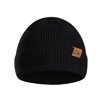 Image of DANISH ENDURANCE Merino Wool Beanie Hat, Thermal Autumn Winter Hats, Fisherman Beanie, Knit, for Men and Women, Unisex, Black, One Size