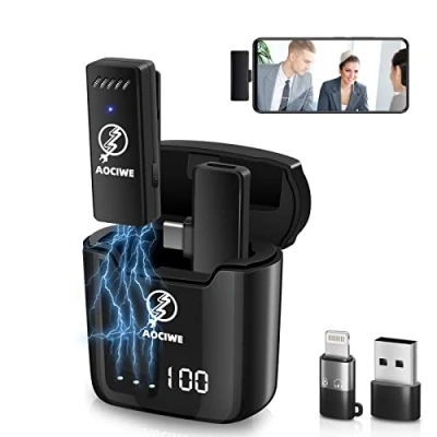 Image of AOCIWE Wireless Lavalier Microphone 1 Transmitter and Receiver, Charging Case for Digital Display, Mini YouTube Zoom Other Live Video Recording