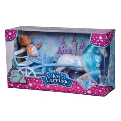 Image of Evi Love Ice Carriage/Doll as Princess with her Carriage and Horse / 12 cm/Suitable for Children from 3 Years