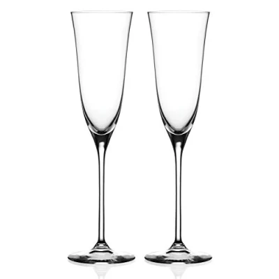 Image of DIAMANTE Champagne Flutes Crystal Prosecco Glasses ‘Kate’ Collection Undecorated Set of 2
