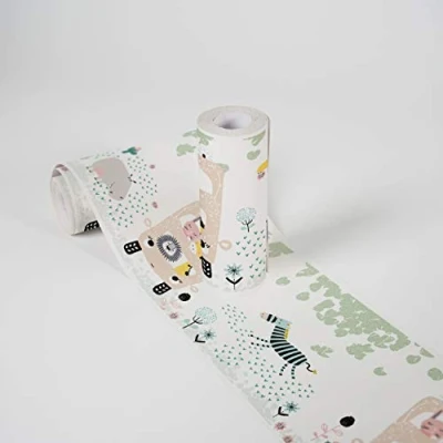 Image of Lovely Kids Wallpaper Borders Self Adhesive Safari Friends A.S. Création for 5.00 m x 0.155 Multicolored Yellow Creme Made in Germany 403756