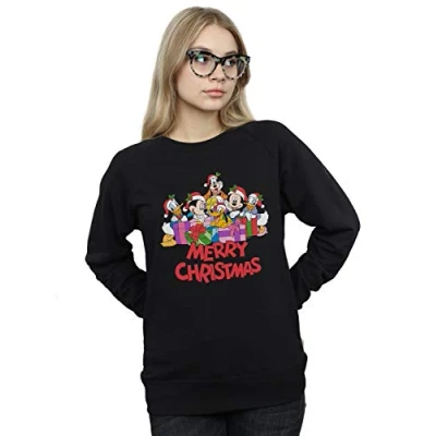 Image of Disney Women&#039;s Mickey Mouse and Friends Christmas Sweatshirt Black Large