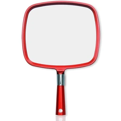 Image of MIRRORVANA Large Hand Mirror with Comfy Handle Big Handheld for Barber Shops, Hairdressing, Dental Offices, Home Self Hair Cutting and Make Up Application, Sparkling Red