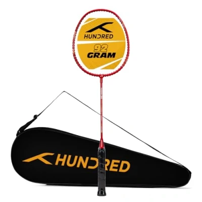 Image of HUNDRED Powertek 200 PRO Graphite Strung Badminton Racket with Full Cover For Intermediate Players Weight: 92 grams Maximum String Tension 18 20lbs