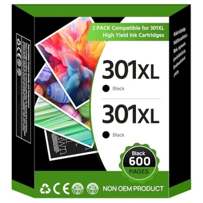Image of 301XL Black Ink Cartridge Remanufactured for HP 301 Cartridges Combo Pack Envy 5530 4500 5532 4504 4507 DeskJet 1000 1050 2540 3050 OfficeJet 2620 2622 4630 4632 (2 Black)