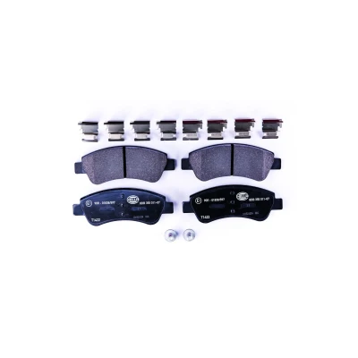 Image of 1647863780, 3649088 brake pad set HELLA 8DB 355 011 071 not prepared for wear indicator with caliper screws accessories