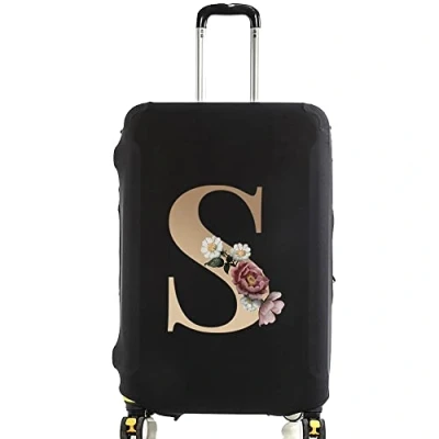 Image of Initial Letter Printed Design Travel Trolley Case Cover Protector Washable Suitcase Luggage Storage Covers for 18 28 inch (M (22 25 Luggage), gold S)