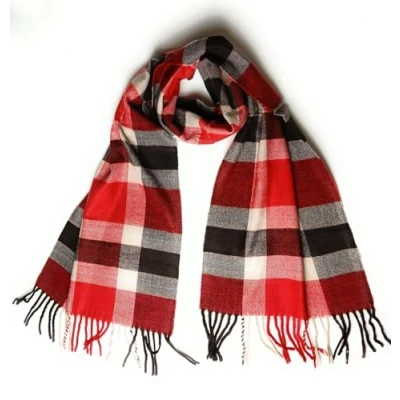Image of Super soft check Cashmere feel plaid tartan scarf scarves for Men Mens (Red white check)