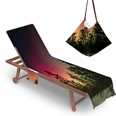 Image of Highdi Sun Lounger Towels with Pockets, 3D Beach Sunbed Towels, Chair Cover Towel, Chaise Lounge Towel Cover, Mate for Garden Pool (75x210cm,Aurora)