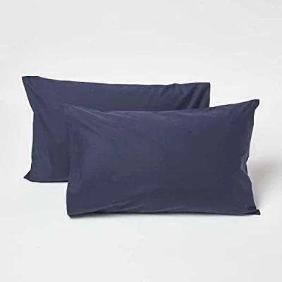 Image of HOMESCAPES Navy Kid’s Pillowcases 60 x 40 cm 2 Pack 100% Egyptian Cotton Percale Soft Hypoallergenic Children’s Pillow Cases with Envelope Close Breathable Easy Care 200 TC 400 Thread Count Equiv