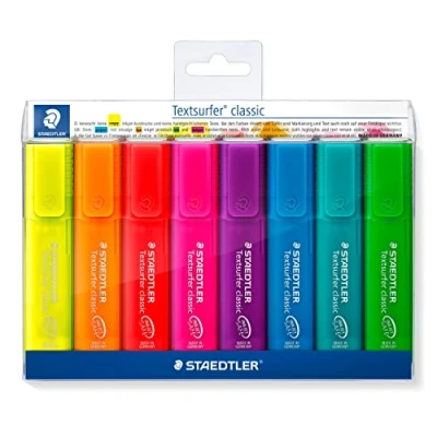 Image of STAEDTLER Textsurfer 364 P WP8 Pack of 8 Highlighters in Classic Rainbow Colours