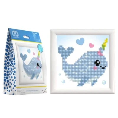 Image of Diamond DOTZ Dots Painting, Beginner Kit with Frame, DD1F, Magic Narwahl, 9 x 9cm