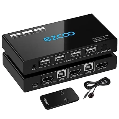 Image of HDMI KVM Switch 2 Port 4K@30Hz for Computers Share Keyboard Mouse and One Monitor Cables