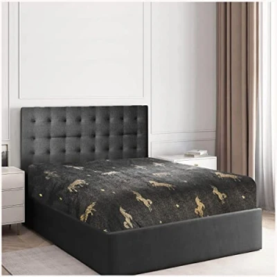 Image of GC GAVENO CAVAILIA Teddy Fleece Duvet Cover, Fluffy Fitted Sheet, Warm Cozy Ultra Soft Bed Set, Polyester, Unicorn Charcoal, Single