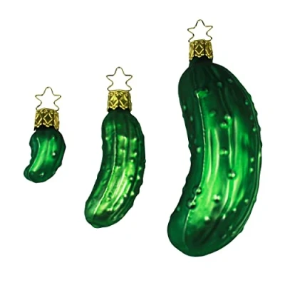 Image of Christmas Tree Decorations Glass Set of 3 Cucumbers Hand Blown Painted in Gift
