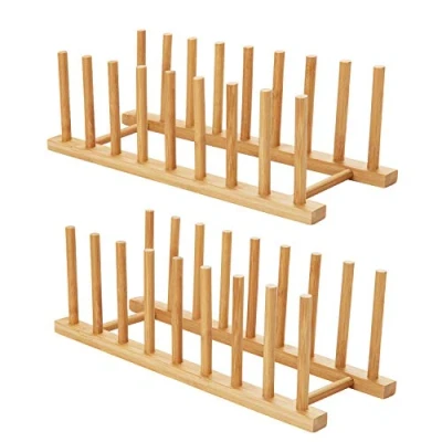 Image of HBlife 2pcs Bamboo Dish Plate Bowl Cup Book Pot Lid Cutting Board Drying Rack Stand Drainer Storage Holder Organizer Kitchen Cabinet（Keep Dry）