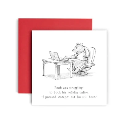 Image of Huxters Birthday Cards for Men and Him Her Women Pooh Piglet Press Escape Sister Brother Uncle Friend Mum Auntie Nan Grandad 14.8cm