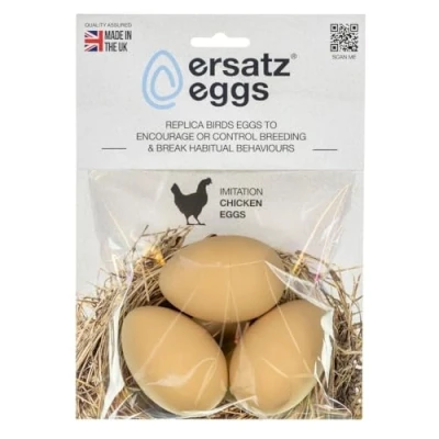 Image of ersatz eggs Pack of 3 x Imitation CHICKEN/POULTRY/HENS Weighted to Feel Real Plastic/Dummy/Fake Egg for Chickens Coup, Nest Boxes encourage laying or prevent eating