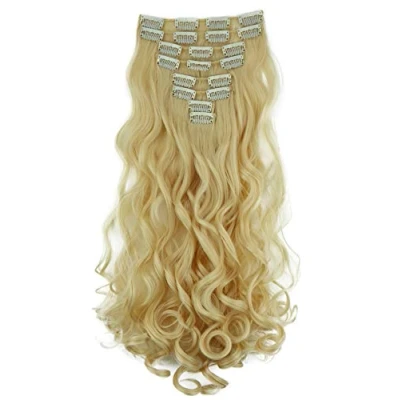 Image of CAISHA XL 18&quot; 7 Pieces Set CLIP IN EXTENSIONS Hairpiece Wavy Platinum Blonde CE5 1