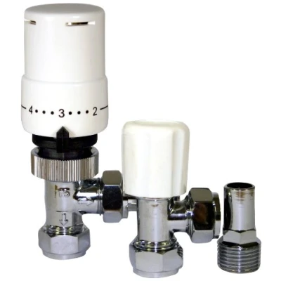 Image of Tower Flue Components TRVPACK Thermostatic Angled Radiator Valve with Lockshield
