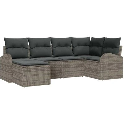 Image of vidaXL 6 Piece Garden Sofa Set with Cushions Grey Poly Rattan