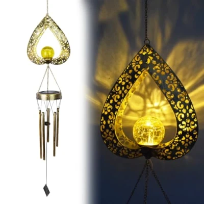 Image of Fiorky Wind Chimes Solar Lights, for Outdoor Garden Decor, Moon Sun Fairy Led Lights Waterproof Metal Hanging Windchimes Lamp Patio Yard Deck