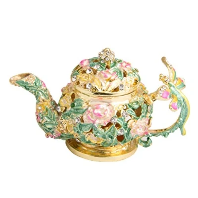 Image of QIFU Hand Painted Enameled Mini Teapot Style Decorative Hinged Jewelry Trinket Box Unique Gift for Family