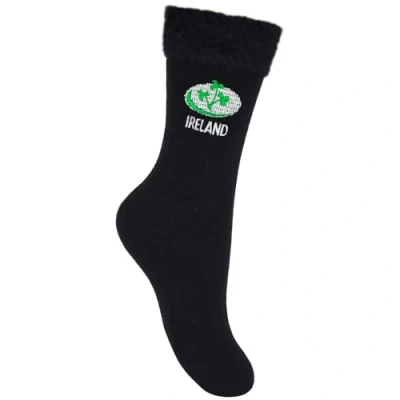 Image of Men&#039;s Ireland Rugby Ball &amp; Irish Shamrock Embroidered Bed Socks (UK, Numeric, 7, 10, Regular, Black)
