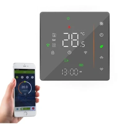 Image of Qiumi Smart Wifi Color Thermostat for Individual Gas/Water Boiler Heating Works with Alexa Google Home Dry Contact, LED Light Display Protect Your Eyes, 5A 95 240VAC