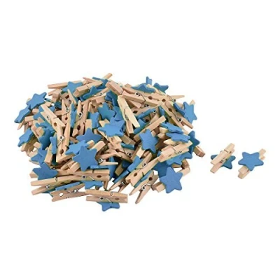 Image of N/A Star Shape Card Photo Craft Spring Pegs Mini Clip Wooden 100 Pieces Blue