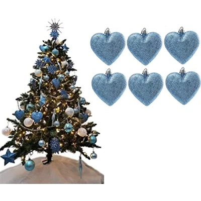 Image of UKDeals Direct® ICE BLUE COLLECTION CHRISTMAS DROPLET BAUBLES TREE DECORATIONS GLITTER MATT ICICLES (Pack of 6 Heart 8cm)