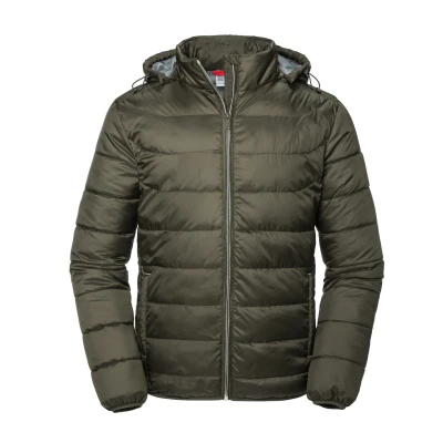 Image of Russell Athletic Mens Nano Hooded Padded Jacket (Dark Olive) Size Small
