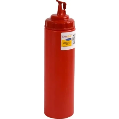 Image of Catergold Plastic Squeezable Sauce Dispenser Coloured Squeeze Bottle 750ml (Red)