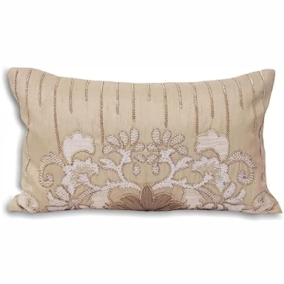 Image of Paoletti Genevieve Embroidered Floral Feather Filled Cushion Taupe One Size