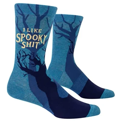 Image of Blue Q Men&#039;s Funny Novelty Crazy Crew Socks with Sayings (fit shoe Size 7 12), I Like Spooky , One