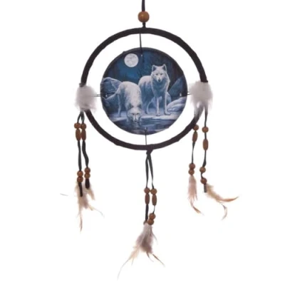 Image of Puckator Dreamcatcher Warriors of Winter Lisa Parker, Fabric/Feathers/Plastic, Black, 16 cm, Mixed, Total Height 44cm Hoop 16cm Width 17cm Depth 0.5cm