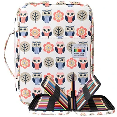 Image of BOMKEE Drawing Pencil Case 220 Slots Colored Pen Organizer Bag Portable Handy Painting Storage Stationery Pouch Waterproof Multilayer Pens Watercolor Pencils Holder for Adults(Cartoon Owl)
