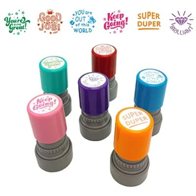 Image of WAFJAMF Pack of 6 Sorted Teacher Stamp Teachers Self Inking Rubber Stamps Review Photosensitive Behavior for Education