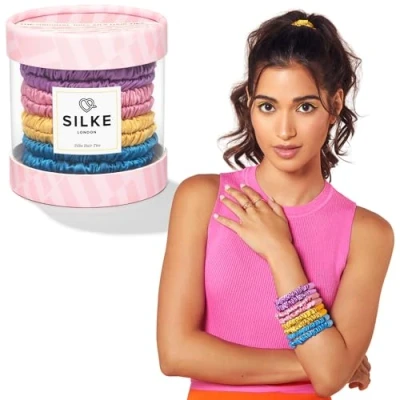 Image of Silke Hair Ties Bouquet 100% Luxurious Silk Scrunchies For 8 Pack All Hold, No Damage Women, Bobbles Types &amp; Styles
