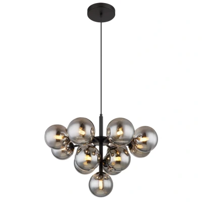 Image of Grappy Globe Pendant Ceiling Light Matt Black Balls Smoke Glass Shade 13x G9