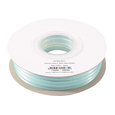 Image of Vaessen Creative Satin Ribbon, Aqua, 3mm x 100m Double Sided Shine for Card Making, Scrapbooks, Gift Wrapping and Other Craft Projects