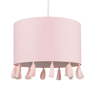 Image of MiniSun Modern Pink Drum Tassel Ceiling Pendant Light Shade Complete with a 10w LED Bulb [3000K Warm White]