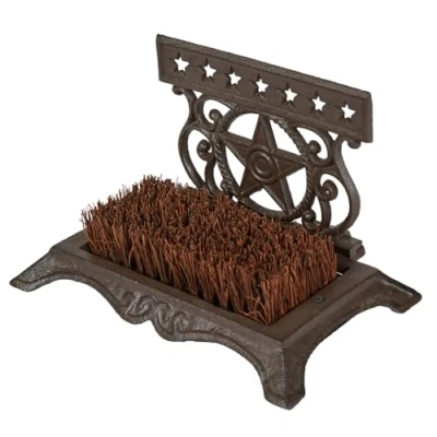 Image of Cast Iron Boot Brush Scrolled Antique Brown Ornate Doormat Shoe Scraper (DM95)